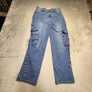 Lovegen Cargo Jeans Womens 11 Blue Denim Straight Leg Utility Pockets Streetwear
